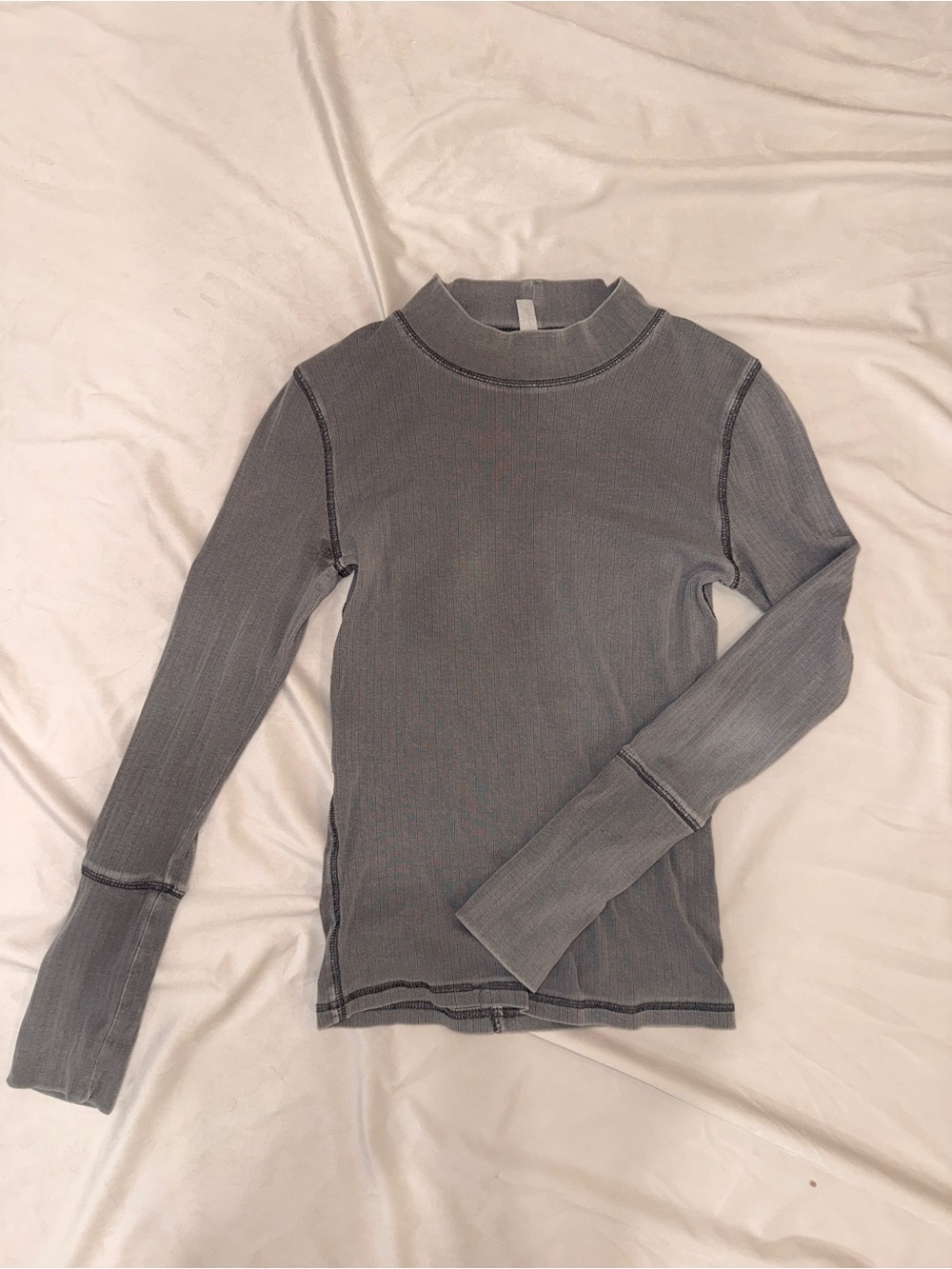Free People Freya Mock Neck Ribbed Thermal Top Gray Size S